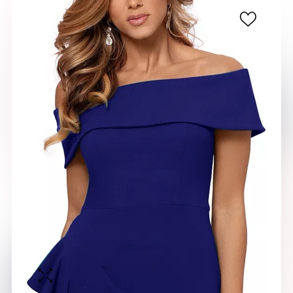 NWT Betsy Adam Off The Shoulder Ruffle Dress Navy Blue Size 10 - Picture 5 of 14